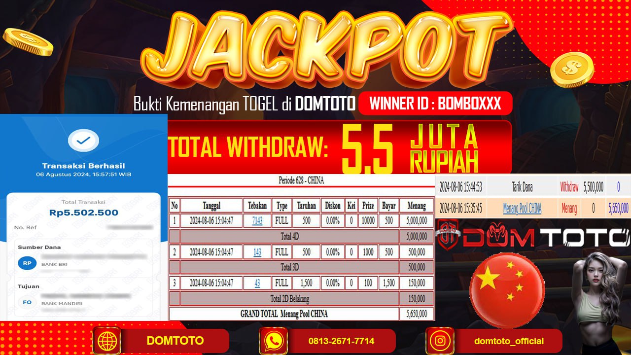 JACKPOT TOGEL POOL CHINA 06 AGUSTUS 2024